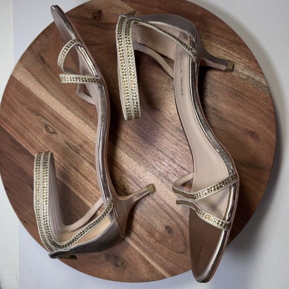 Pelle Moda Vero Cuoio Metallic Rhinestone Ankle Strap Kitten-Heel Size 10 - Picture 9 of 11